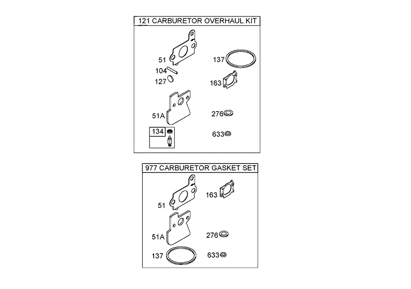 Carburetor Overhaul Kit and Gasket Set Assemblies Briggs and Stratton 122672 0192 E1