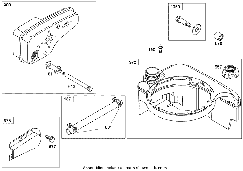 Muffler and Fuel Tank Assembly Briggs and Stratton 124T02 0161 B1