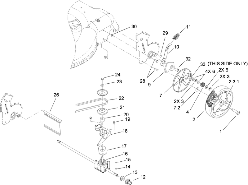 Rear Axle Wheel and Transmission Assembly