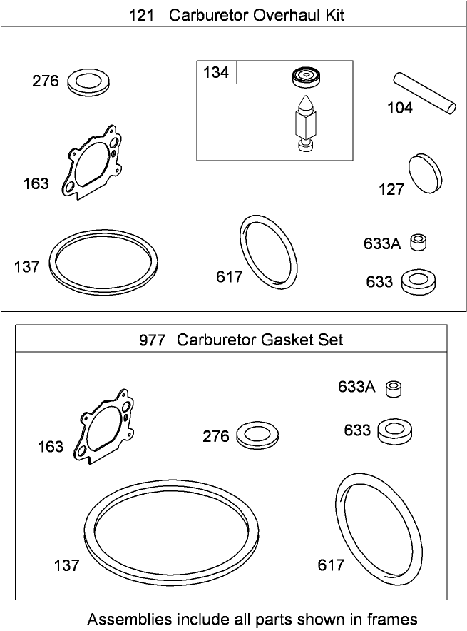 Carburetor Overhaul Kit Briggs and Stratton 126T02 0237 B1