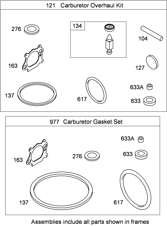 Carburetor Overhaul Kit Briggs and Stratton 126T07 0238 B1