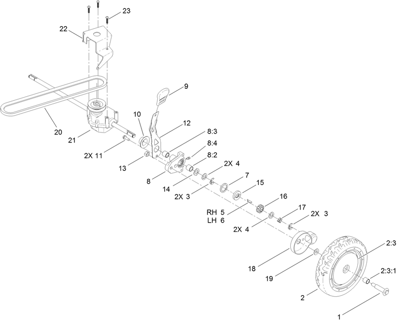 Transmission Rear Wheel and Height of Cut Assembly