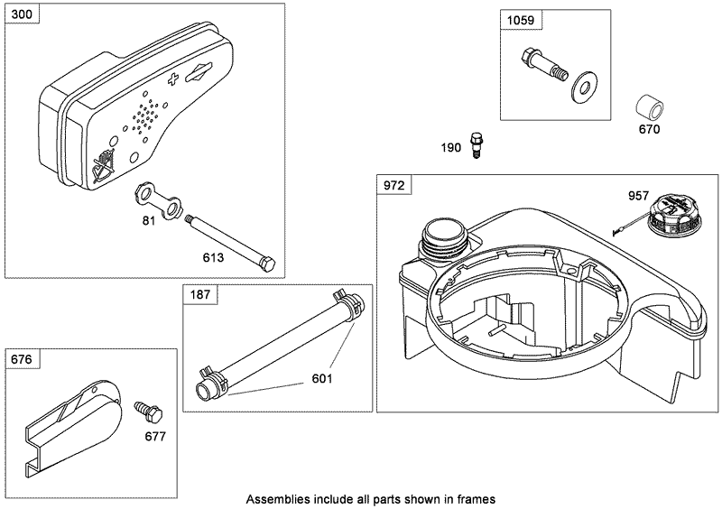 Muffler and Fuel Tank Assembly Briggs and Stratton 124T02 0215 B1