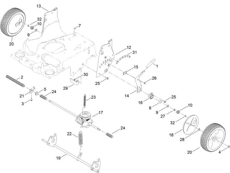 Transmission Rear Wheel and Height of Cut Assembly