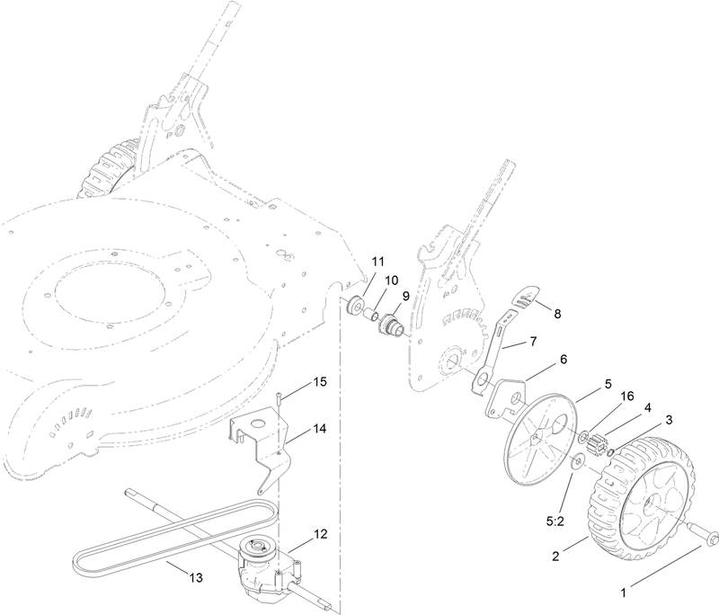 Transmission Rear Wheel and Height of Cut Assembly