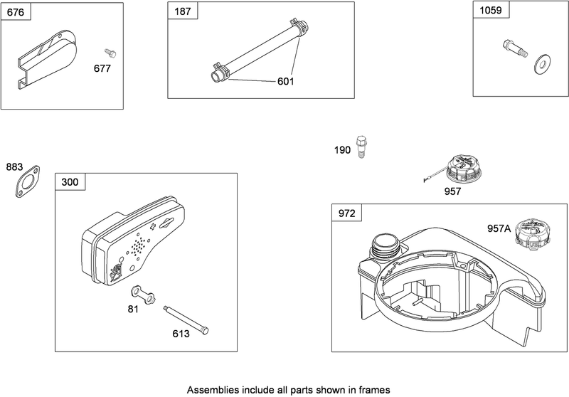 Muffler and Fuel Tank Assembly Briggs and Stratton 124T02 0203 B1