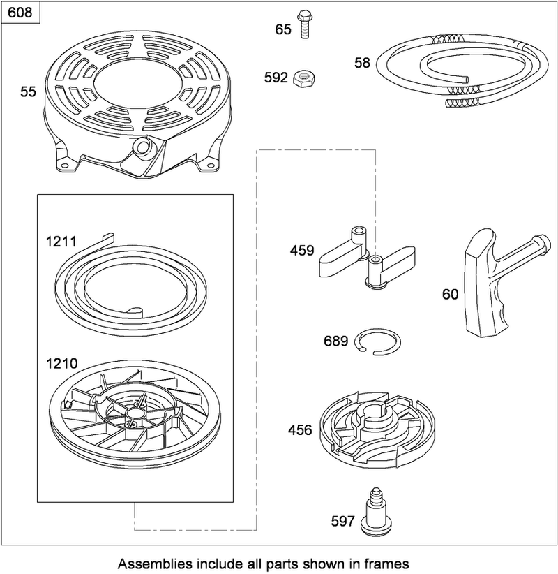 Rewind Starter Assembly Briggs and Stratton 124T02 0206 B1