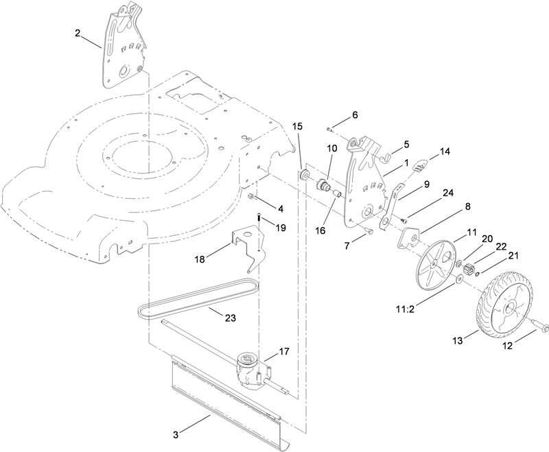 Transmission Rear Wheel and Height of Cut Assembly