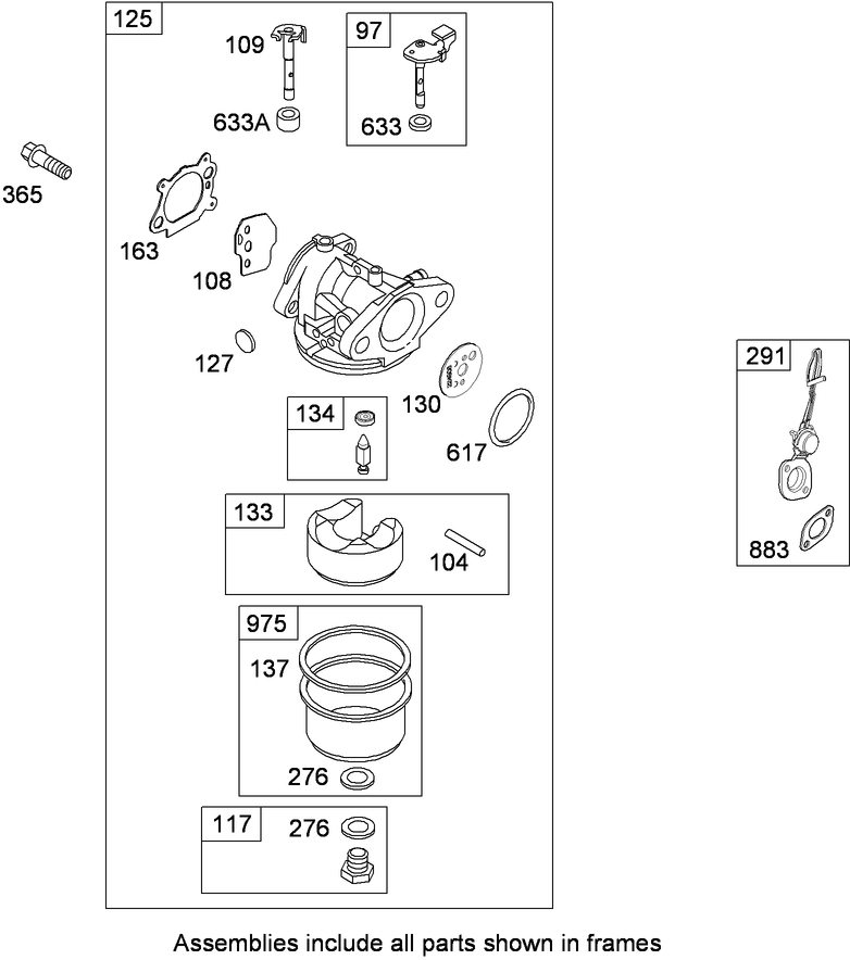 Carburetor and Fuel Tank Assembly Briggs and Stratton 124L02 0126 F1