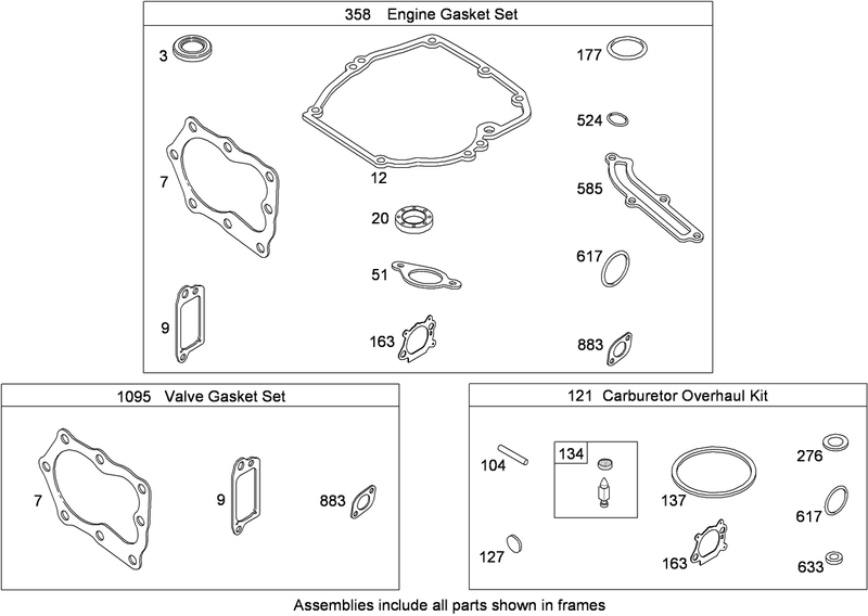 Engine and Valve Gaskets and Carburetor Overhaul Kit Briggs and Stratton 124L02 0126 F1