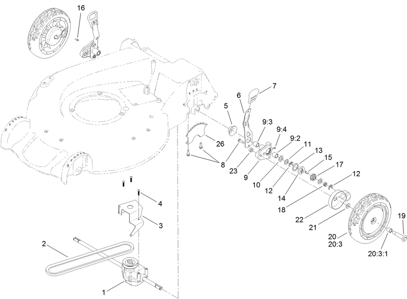 Rear Wheel and Height of Cut Assembly