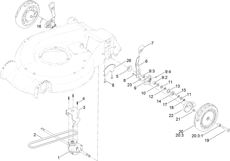 Rear Wheel and Height of Cut Assembly