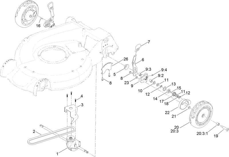 Rear Wheel and Height of Cut Assembly