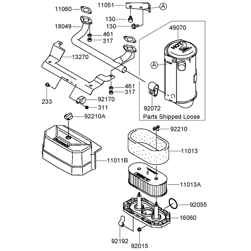 Air Filter and Muffler Assembly Kawasaki FH541V-BS24