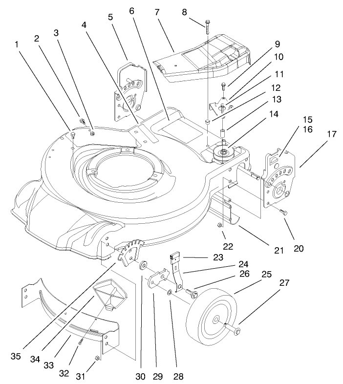 Housing Handle Brackets and Wheel Assembly
