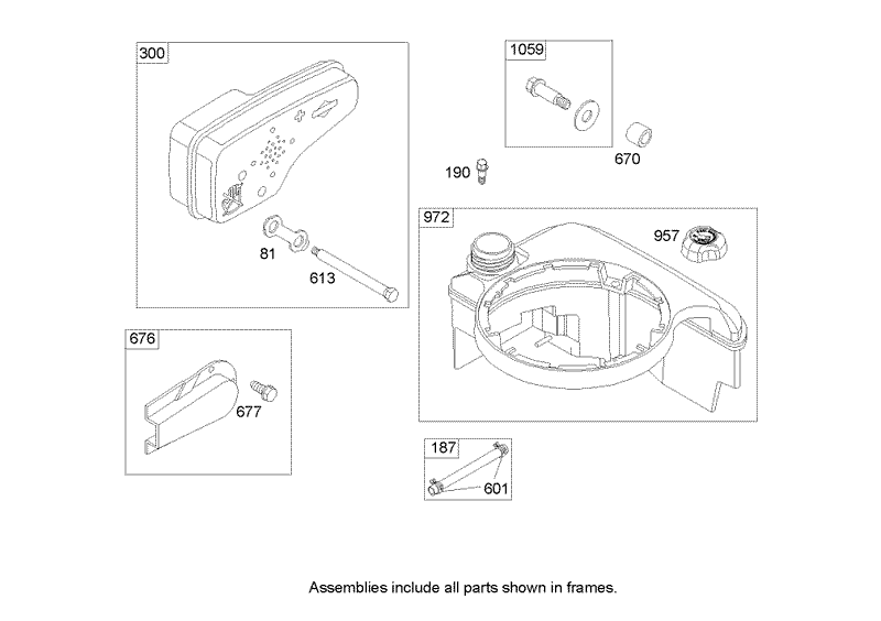 Muffler and Fuel Tank Assembly Briggs and Stratton 122K02 0172 E1