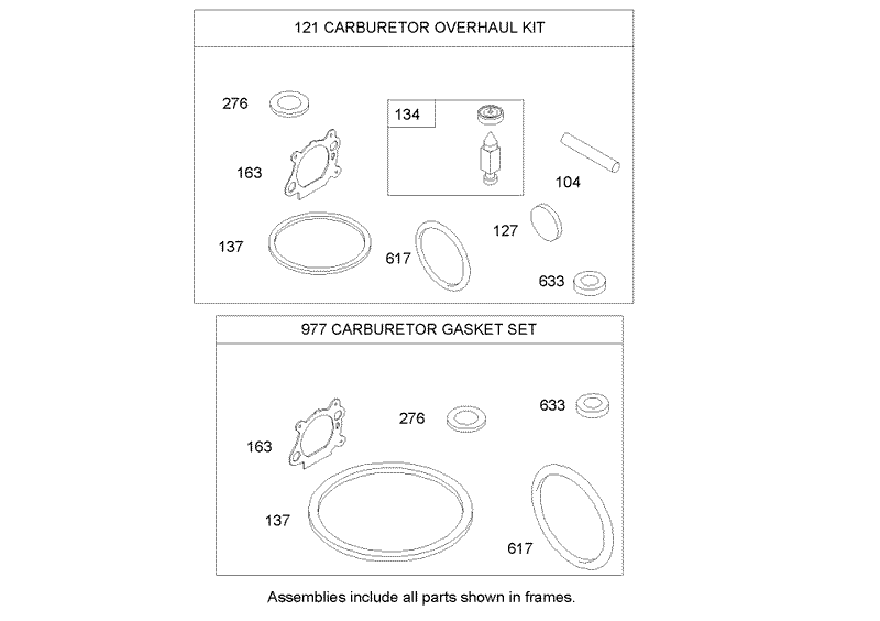 Carburetor Overhaul Kit Assembly Briggs and Stratton 122K02 0172 E1