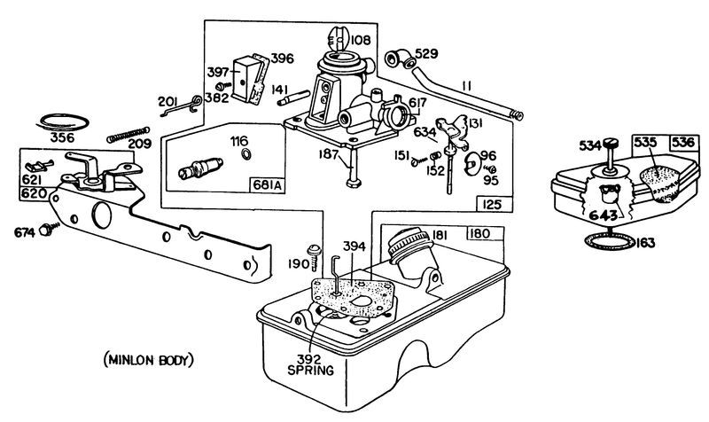 Carburetor Assembly Briggs and Stratton Model No 93508 0196 01