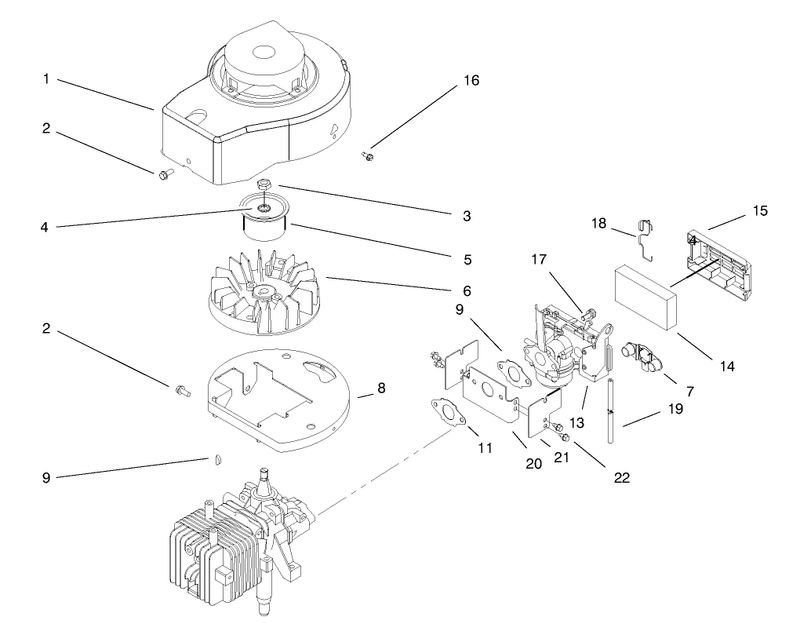 Shroud Crankcase and Carburetor Assembly