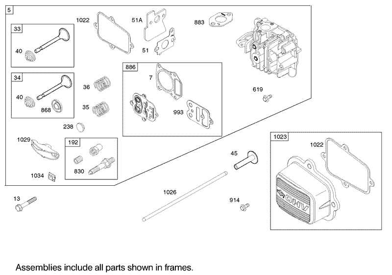 Cylinder Head Assembly Briggs and Stratton Model 122602 0120 E1