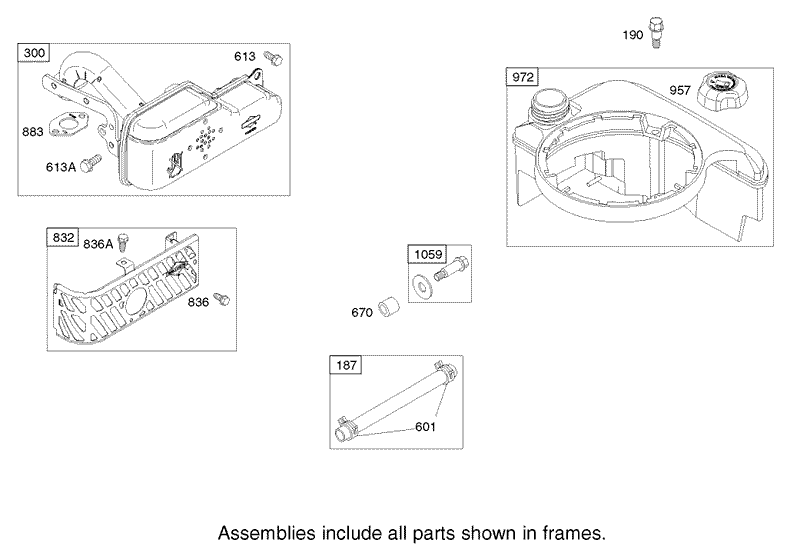 Muffler and Fuel Tank Assembly Briggs and Stratton Model 122602 0120 E1