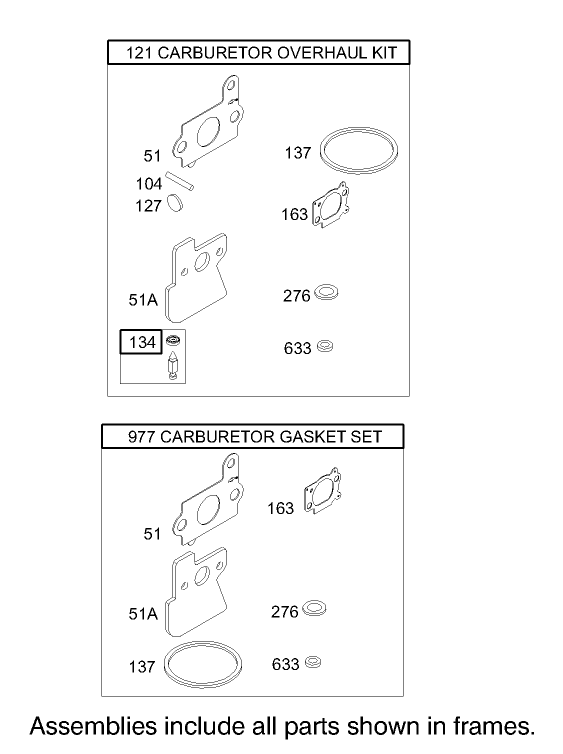Carburetor Overhaul Kit Assembly Briggs and Stratton Model 122602 0120 E1
