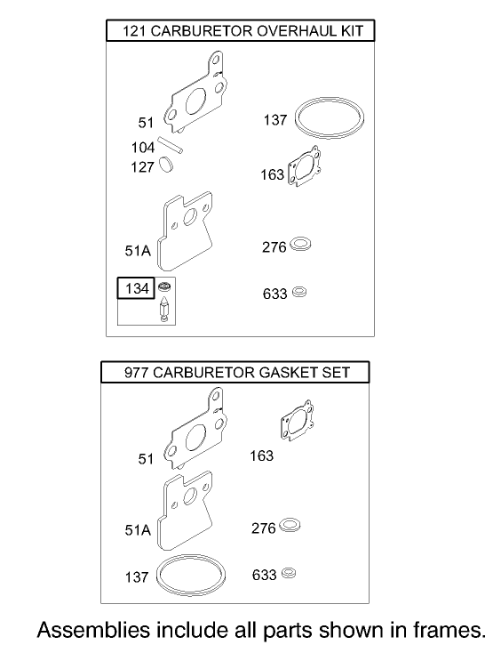 Carburetor Overhaul Kit Assembly Briggs and Stratton Model 122607 0116 E1