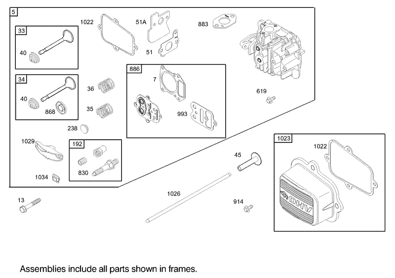 Cylinder Head Assembly Briggs and Stratton Model 122602 0120 E1