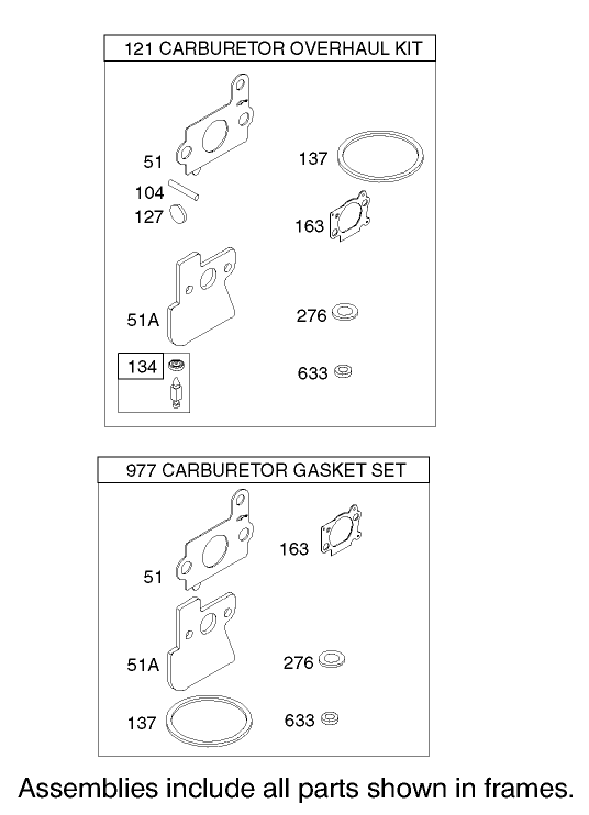 Carburetor Overhaul Kit Assembly Briggs and Stratton Model 122602 0120 E1