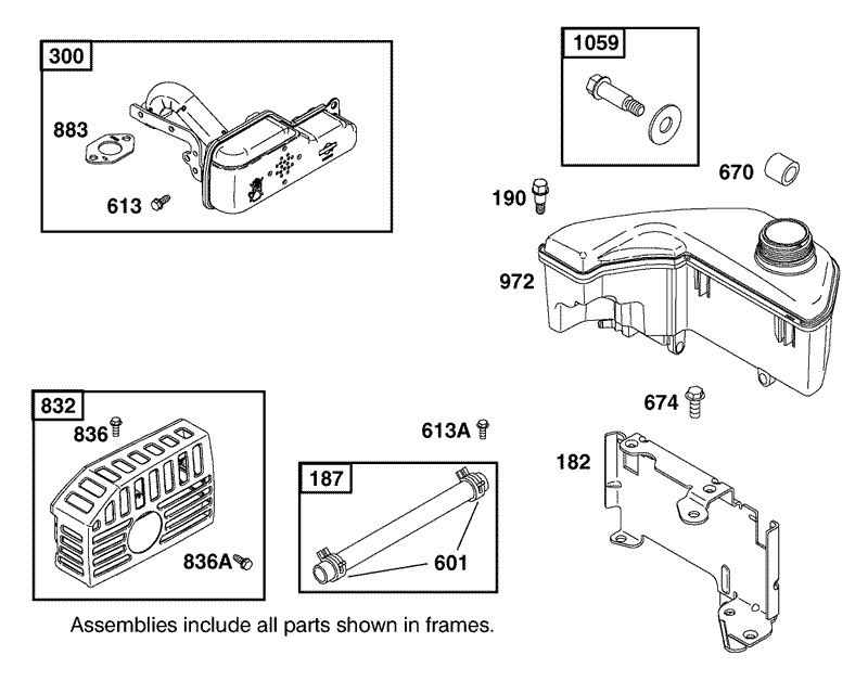 Muffler and Fuel Tank Assembly Engine GTS 200 Only on 20789