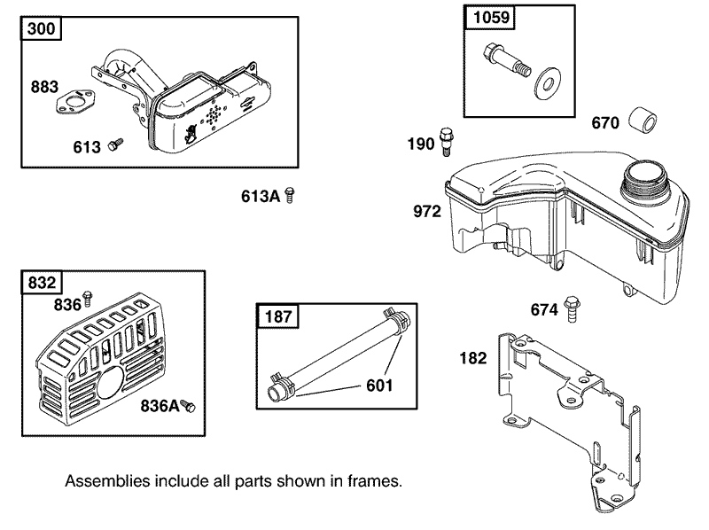 Muffler and Fuel Tank Assembly Engine GTS 200 Only on 20791