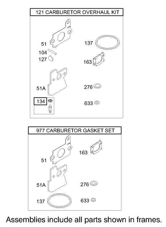 Carburetor Overhaul Kit Assembly Briggs and Stratton 122602 0120 E1