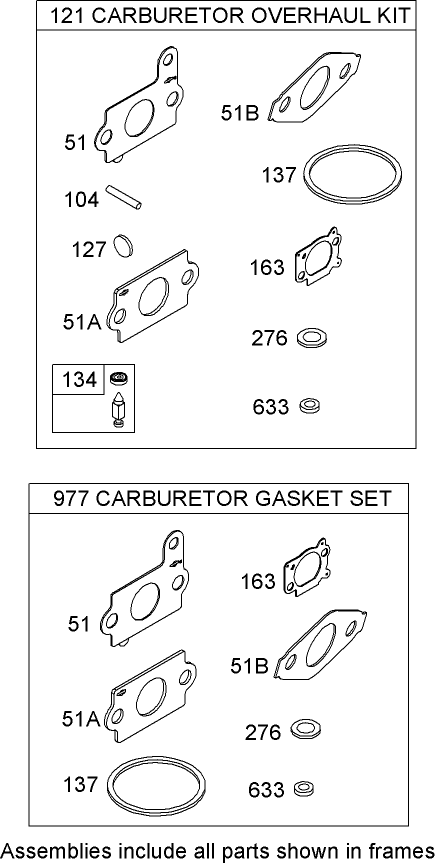 Carburetor Overhaul Kit Briggs and Stratton 122602 0207 B1