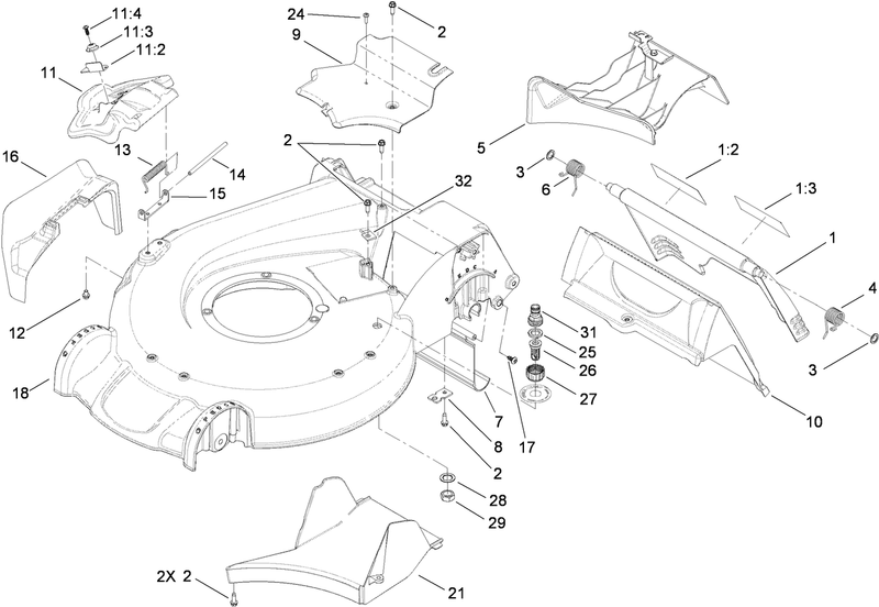 Deck Housing and Front Wheel Assembly
