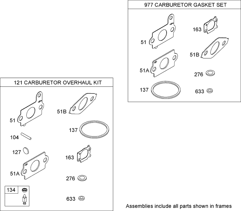 Carburetor Overhaul Kit Briggs and Stratton 122607 0208 B1