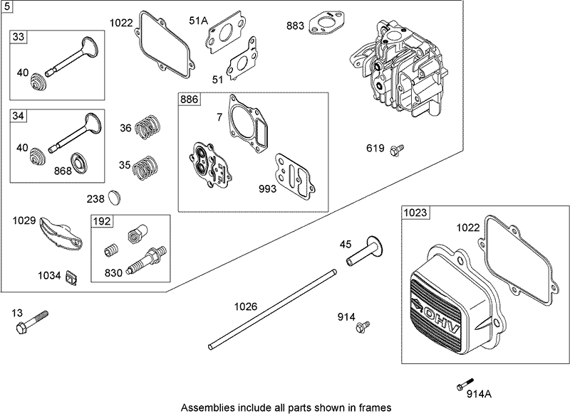 Cylinder Head Assembly Briggs and Stratton 122607 0208 B1