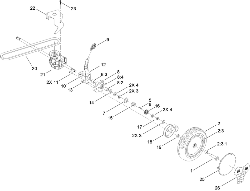 Transmission Rear Wheel and Height of Cut Assembly