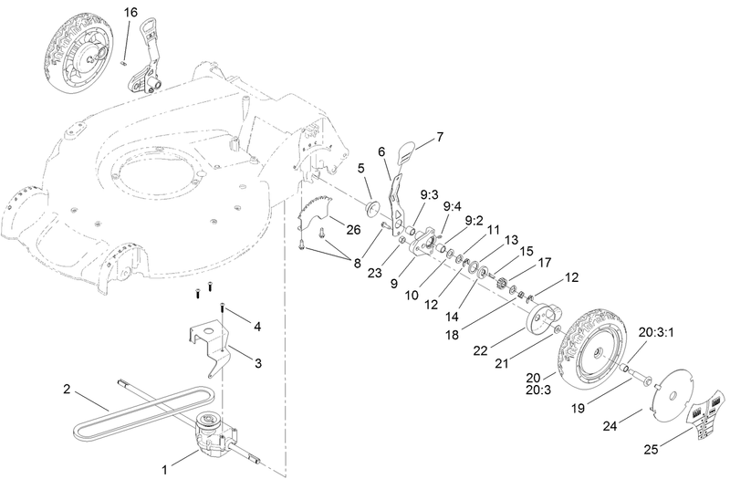 Rear Wheel and Height of Cut Assembly