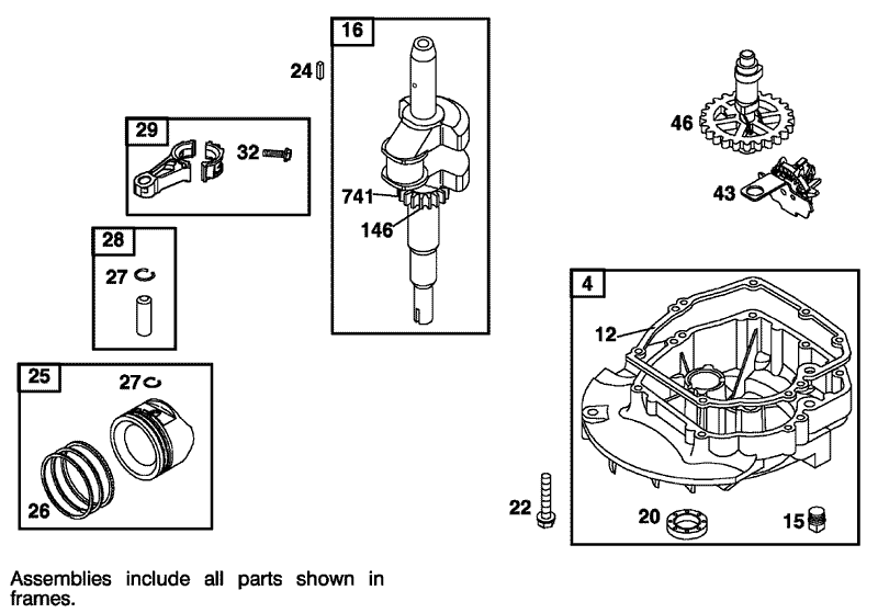 Crankcase and Crankshaft Assembly Briggs and Stratton 123602 0152 E1