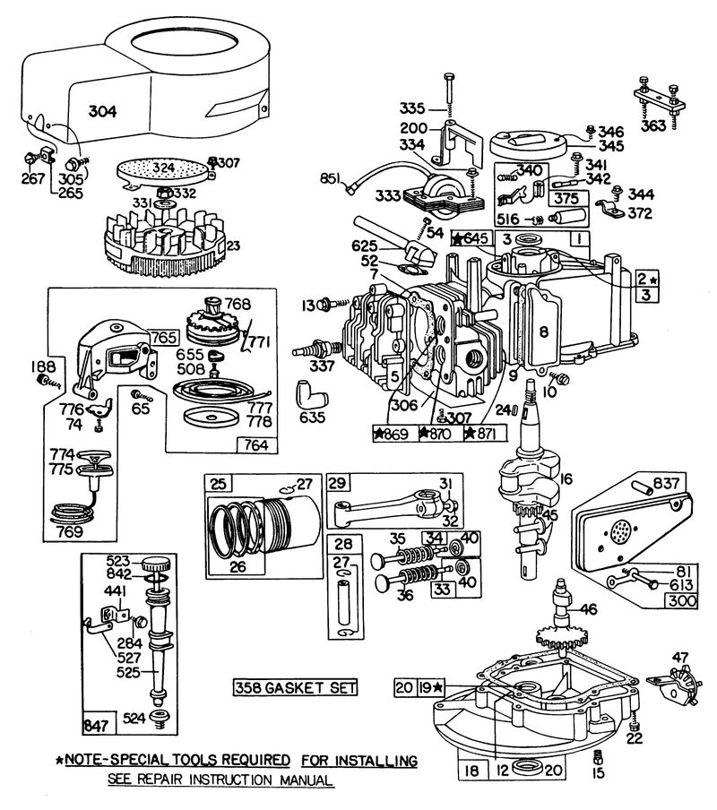 Briggs and Stratton Engine Model and Type No 92508 1071 01 model 20815 Briggs and Stratton Engine Model and Type No 92508 1080 01 model 20830