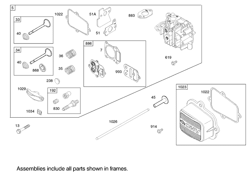 Cylinder Head Assembly Engine Briggs and Stratton Model 122602 0120 E1