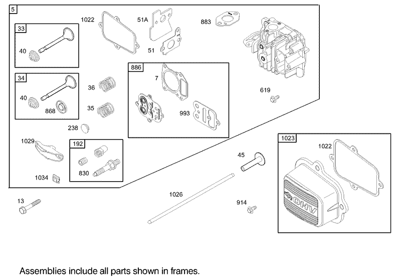 Cylinder Head Assembly Briggs and Stratton Model 122602 0120 E1
