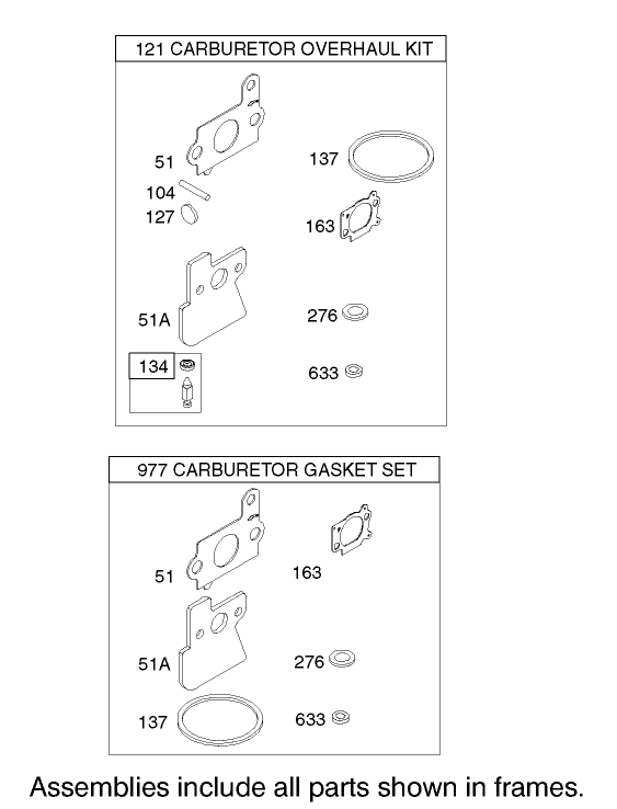 Carburetor Overhaul Kit Assembly Engine Briggs and Stratton Model 122607 0116 E1