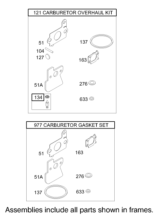 Carburetor Overhaul Kit Assembly Briggs and Stratton Model 122607 0116 E1