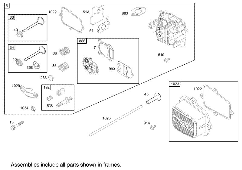 Cylinder Head Assembly Briggs and Stratton Model 122607 0116 E1