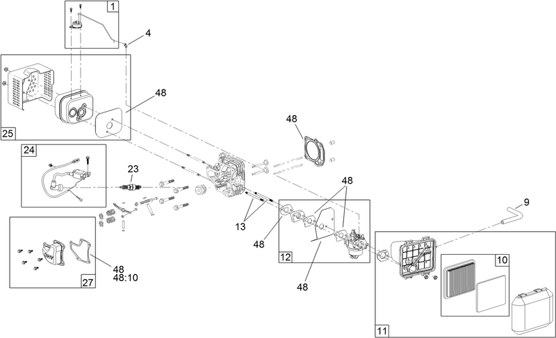 Carburetor Muffler Air Cleaner and Valve Cover Assembly