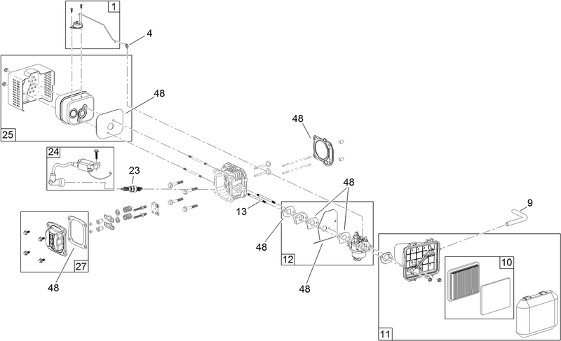 Carburetor Muffler Air Cleaner and Valve Cover Assembly