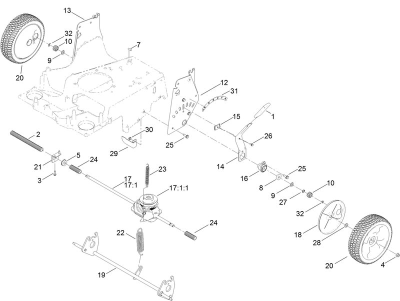 Transmission Rear Wheel and Height of Cut Asseembly