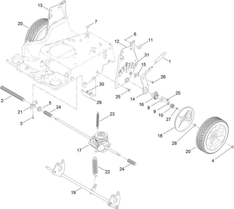 Transmission Rear Wheel and Height of Cut Assembly