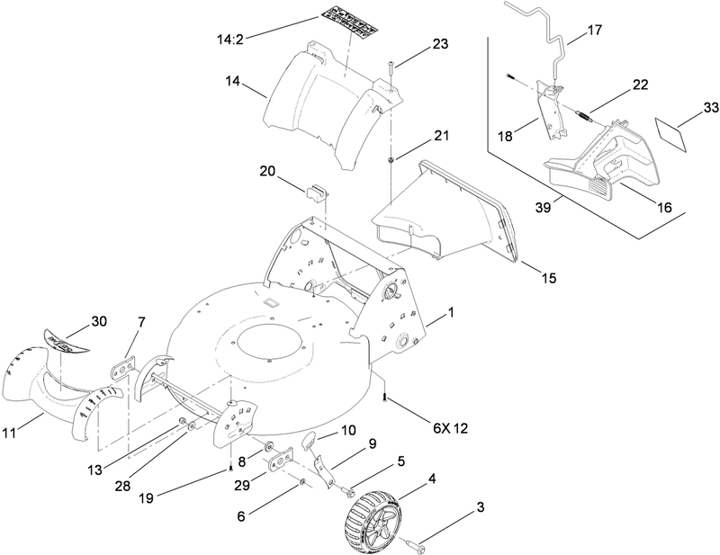Deck Housing Front Wheel and Rear Door Assembly